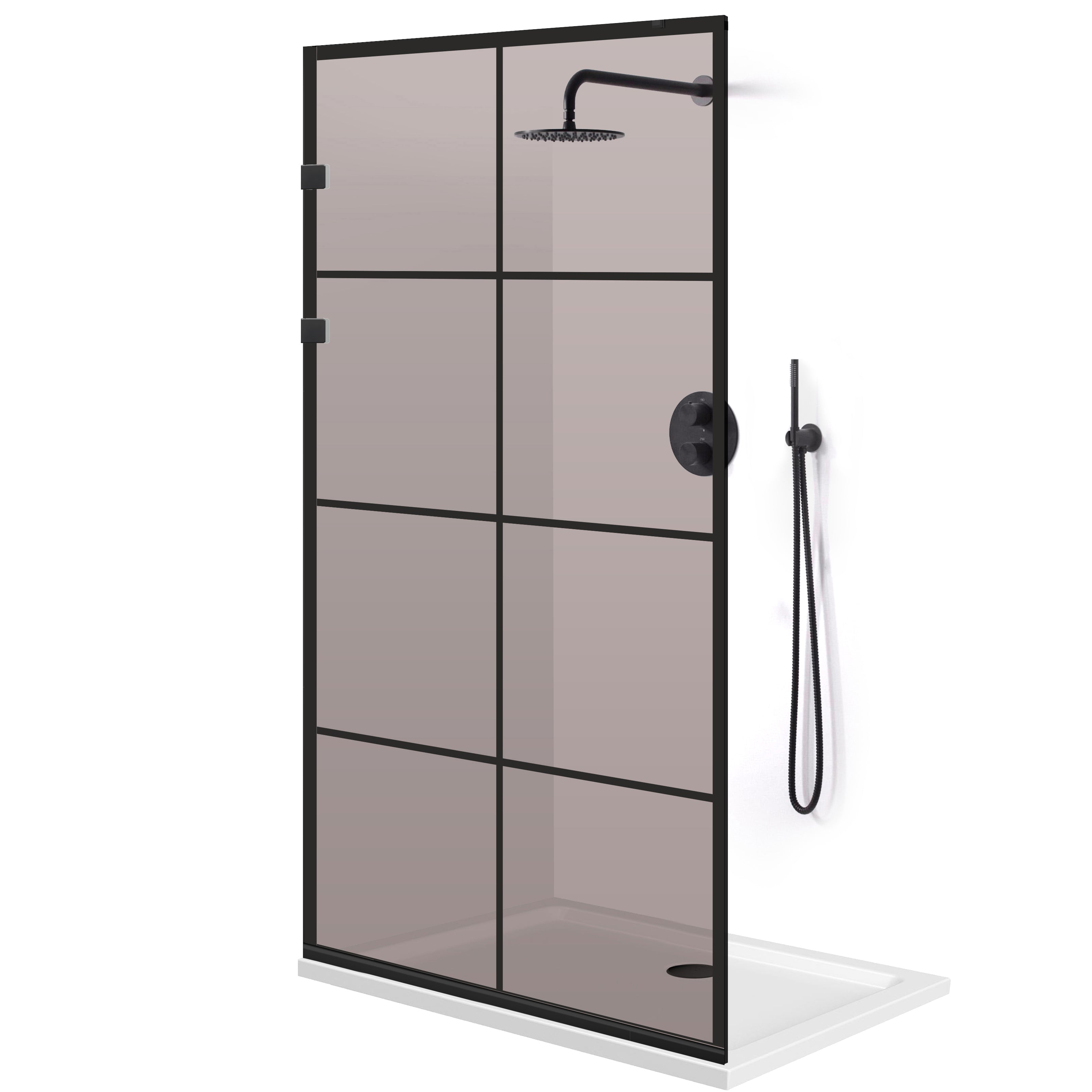 Zuhanyfal Walk-in, Rozsdamentes acél zuhanyfal, matt fekete #Bronz