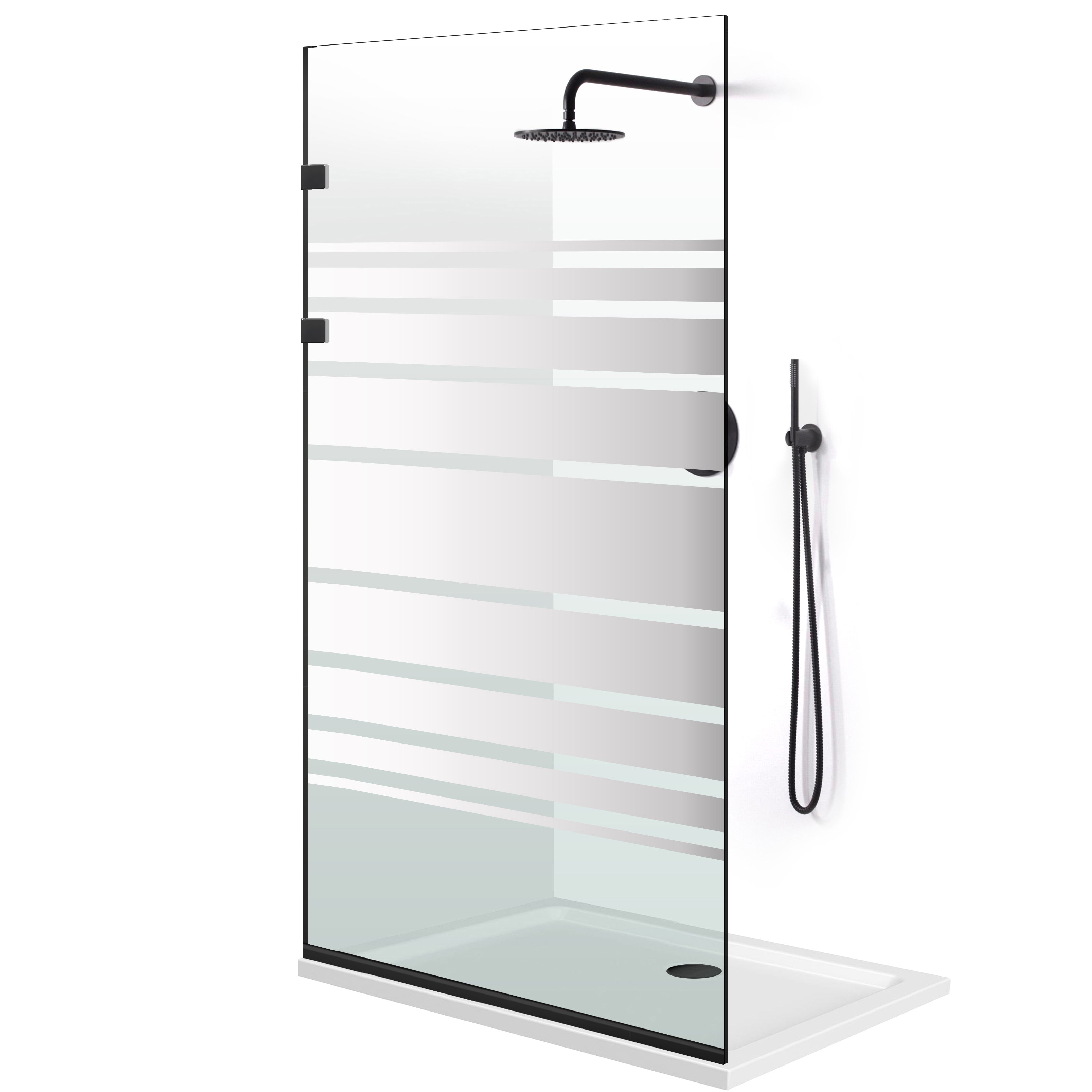 Zuhanyfal Walk-in, Rozsdamentes acél zuhanyfal, matt fekete, #Átlátszó #Víztiszta