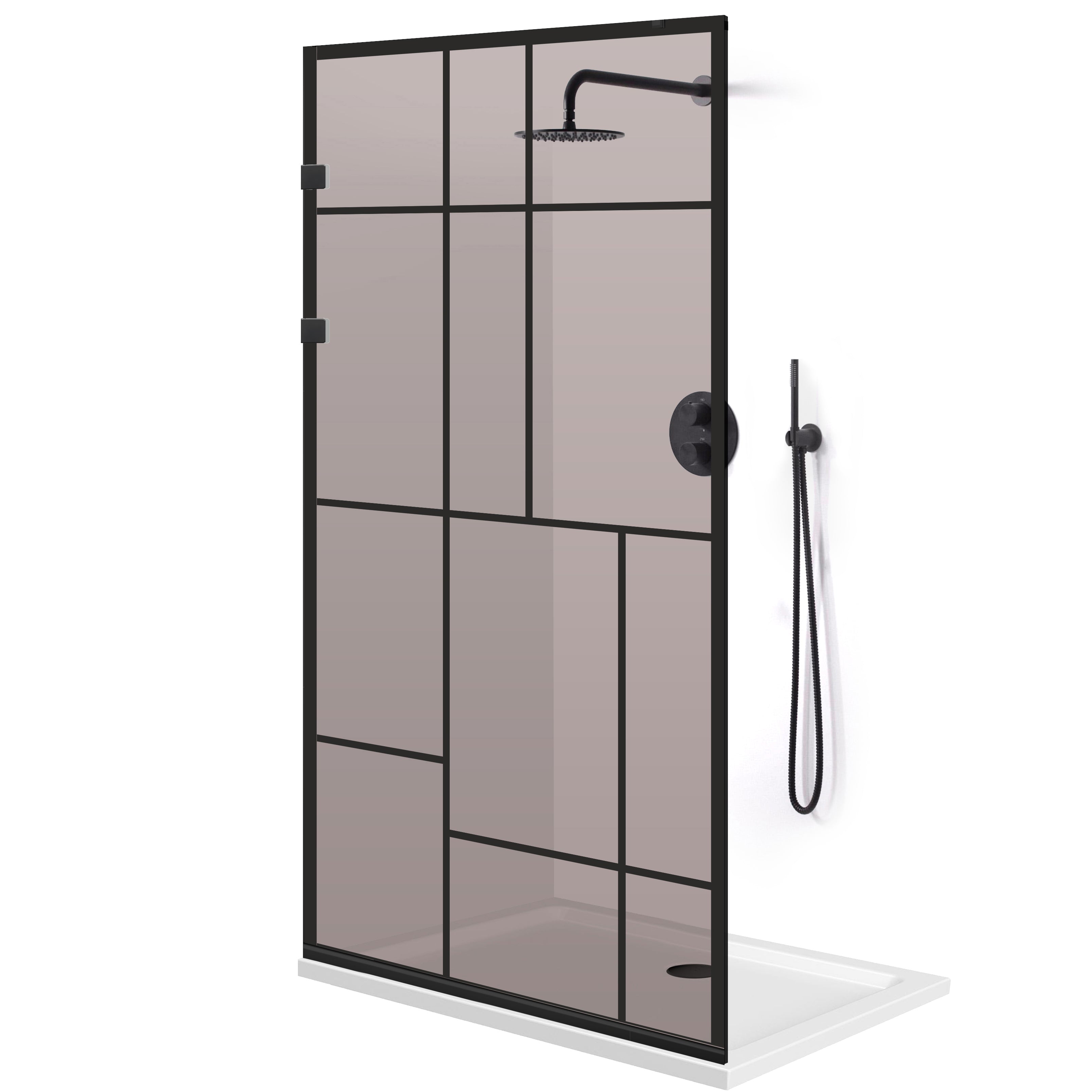 Zuhanyfal Walk-in, Rozsdamentes acél zuhanyfal, matt fekete #Bronz
