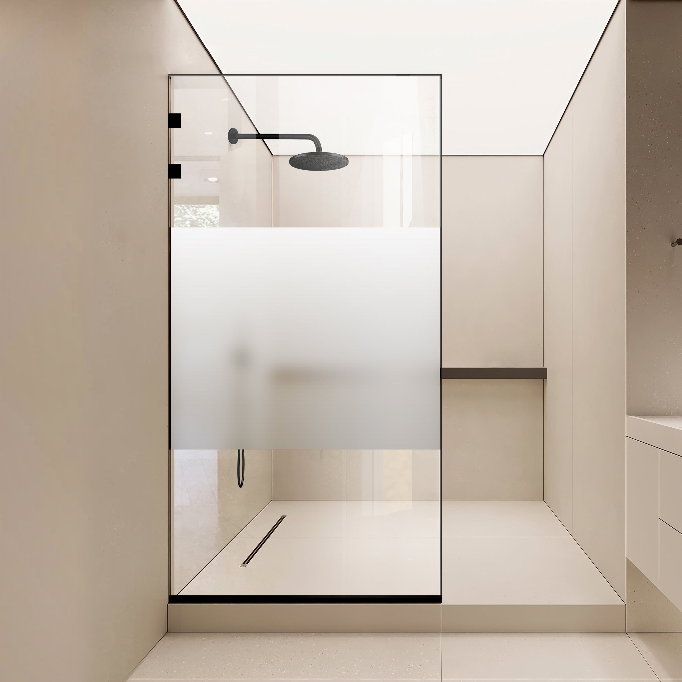 Zuhanyfal Walk-in, Rozsdamentes acél zuhanyfal, matt fekete, #Átlátszó #Víztiszta