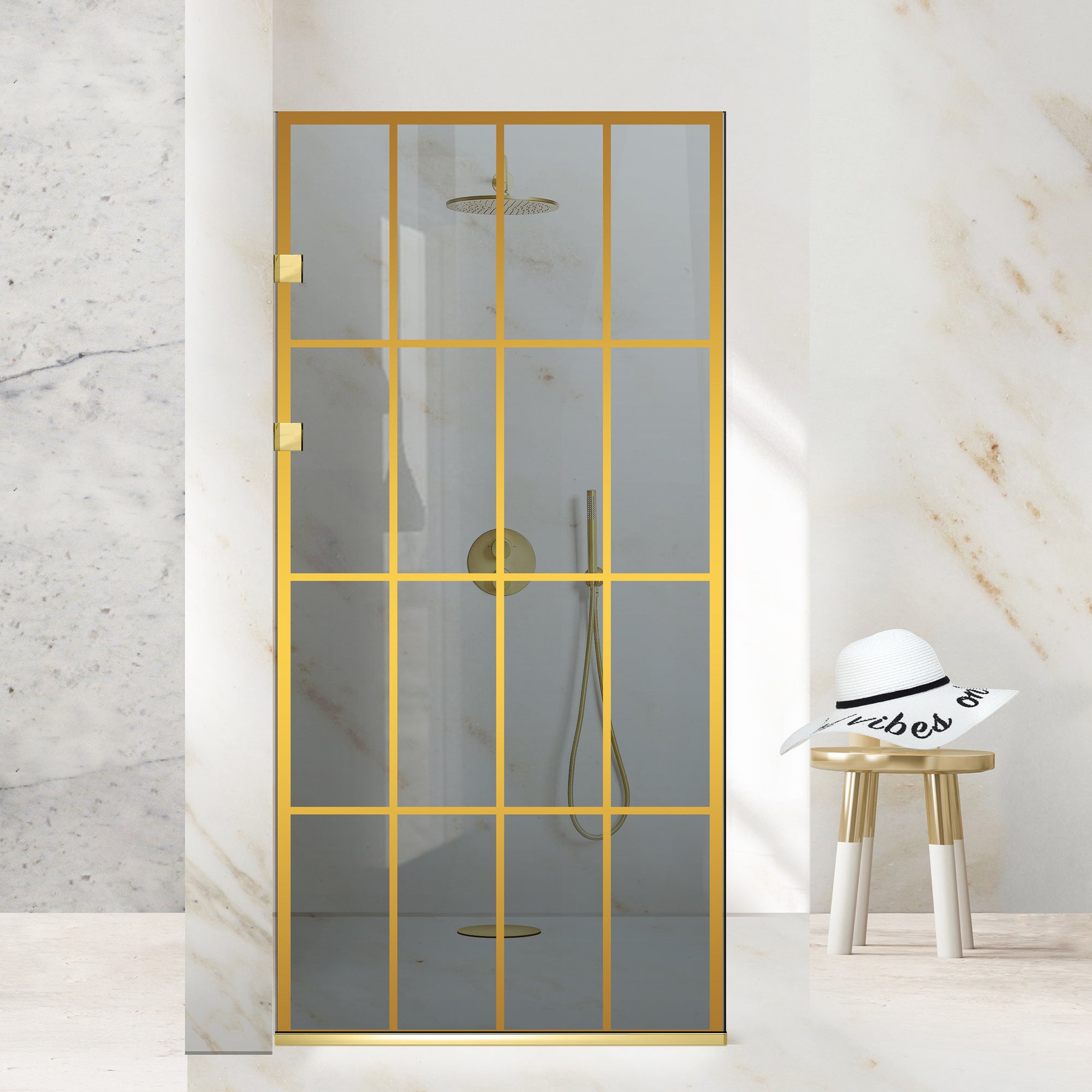 Zuhanyfal Walk-in, Rozsdamentes acél zuhanyfal, arany #Szürke