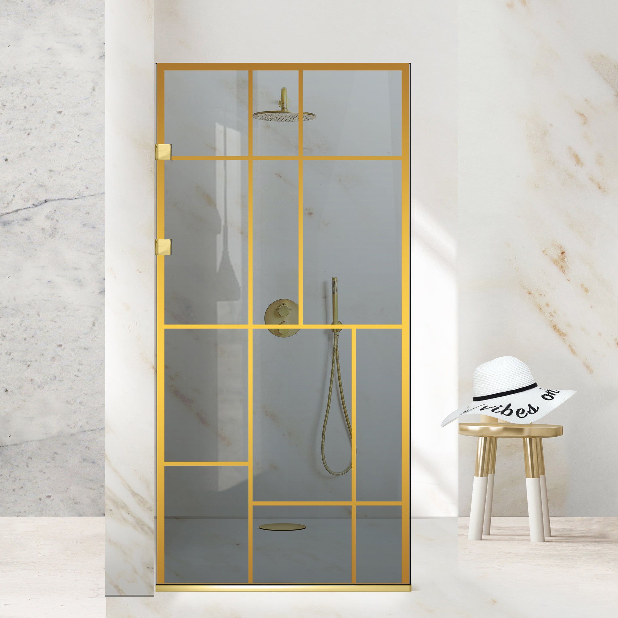 Zuhanyfal Walk-in, Rozsdamentes acél zuhanyfal, arany #Szürke