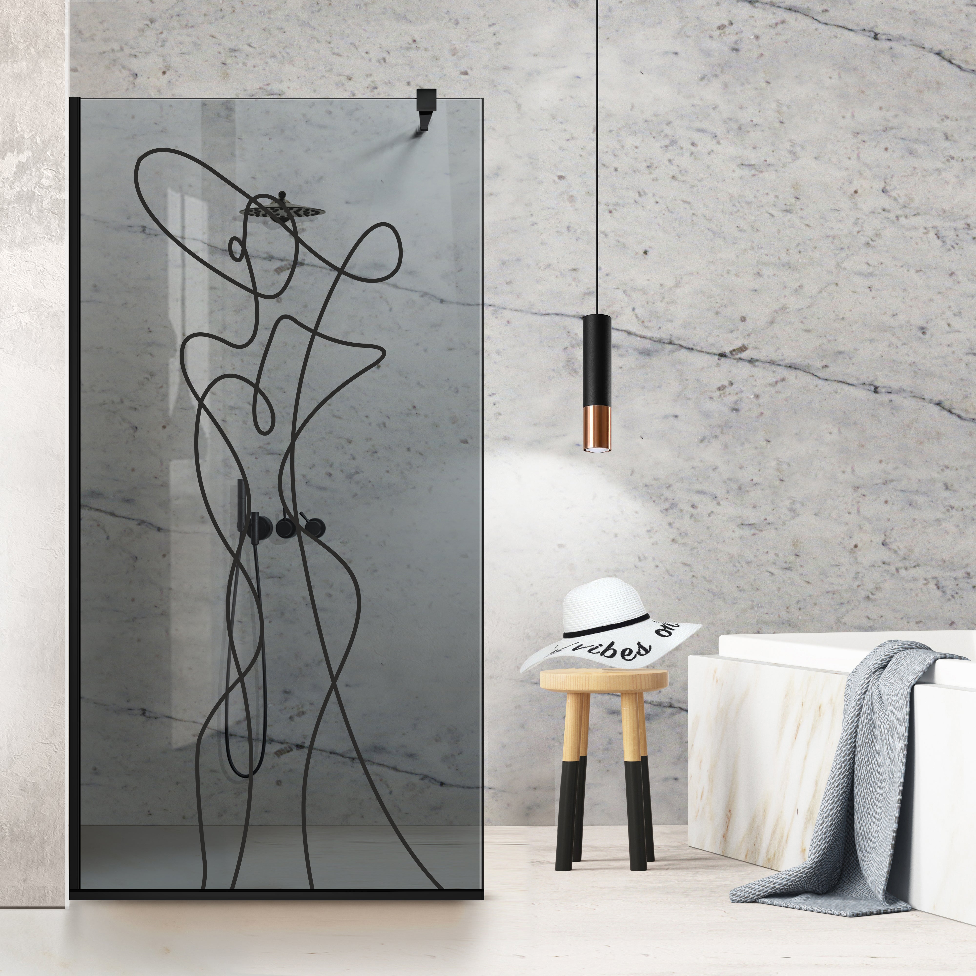 Zuhanyfal Walk-in, fekete zuhanyfal, #Szürke #Szürke