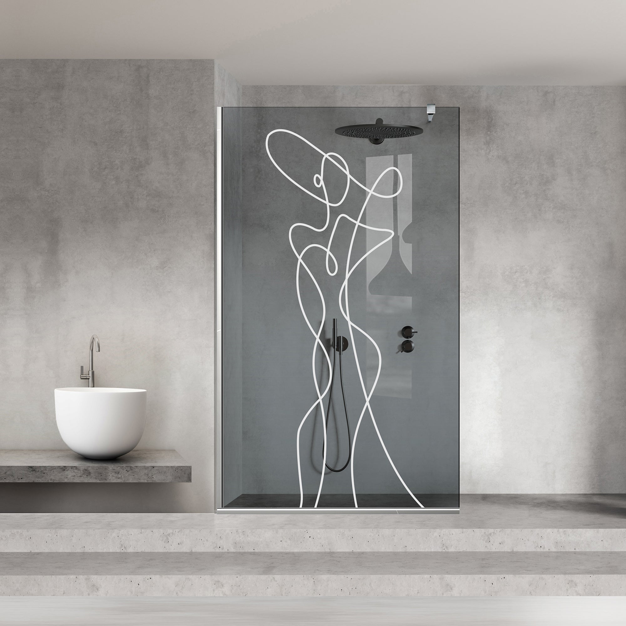 Paravan dus Walk-in, Perete dus Inox, #Gri #Szürke