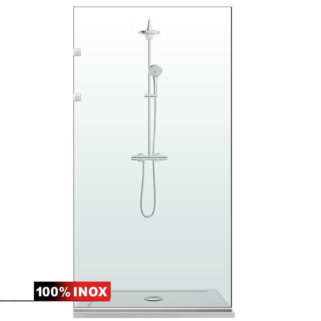 Aqua Elegance ® INOX walk-in zuhanyfal, teljes rozsdamentes acél szerelvények, átlátszó, biztonsági üveg