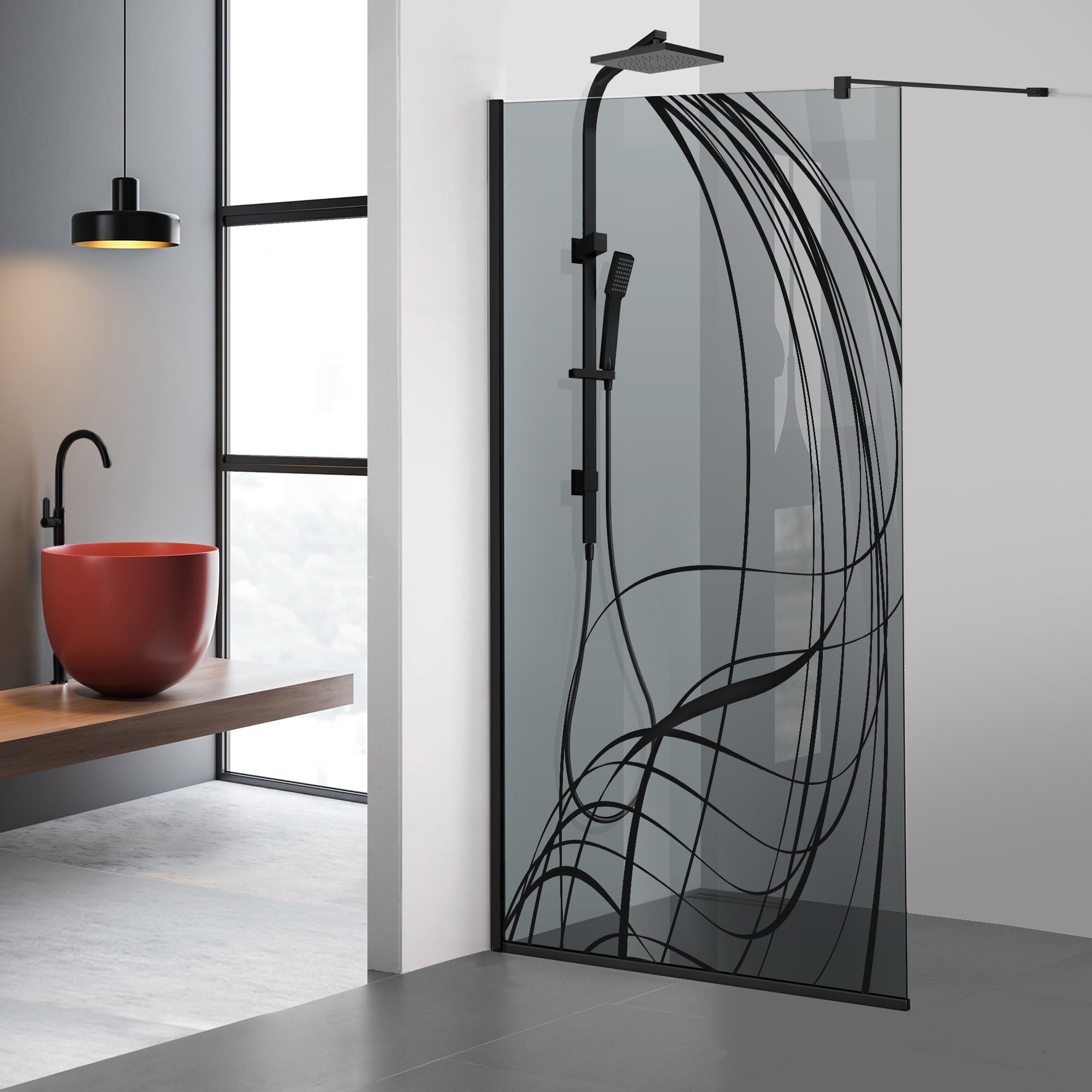 Zuhanyfal Walk-in, fekete zuhanyfal, #Szürke #Szürke