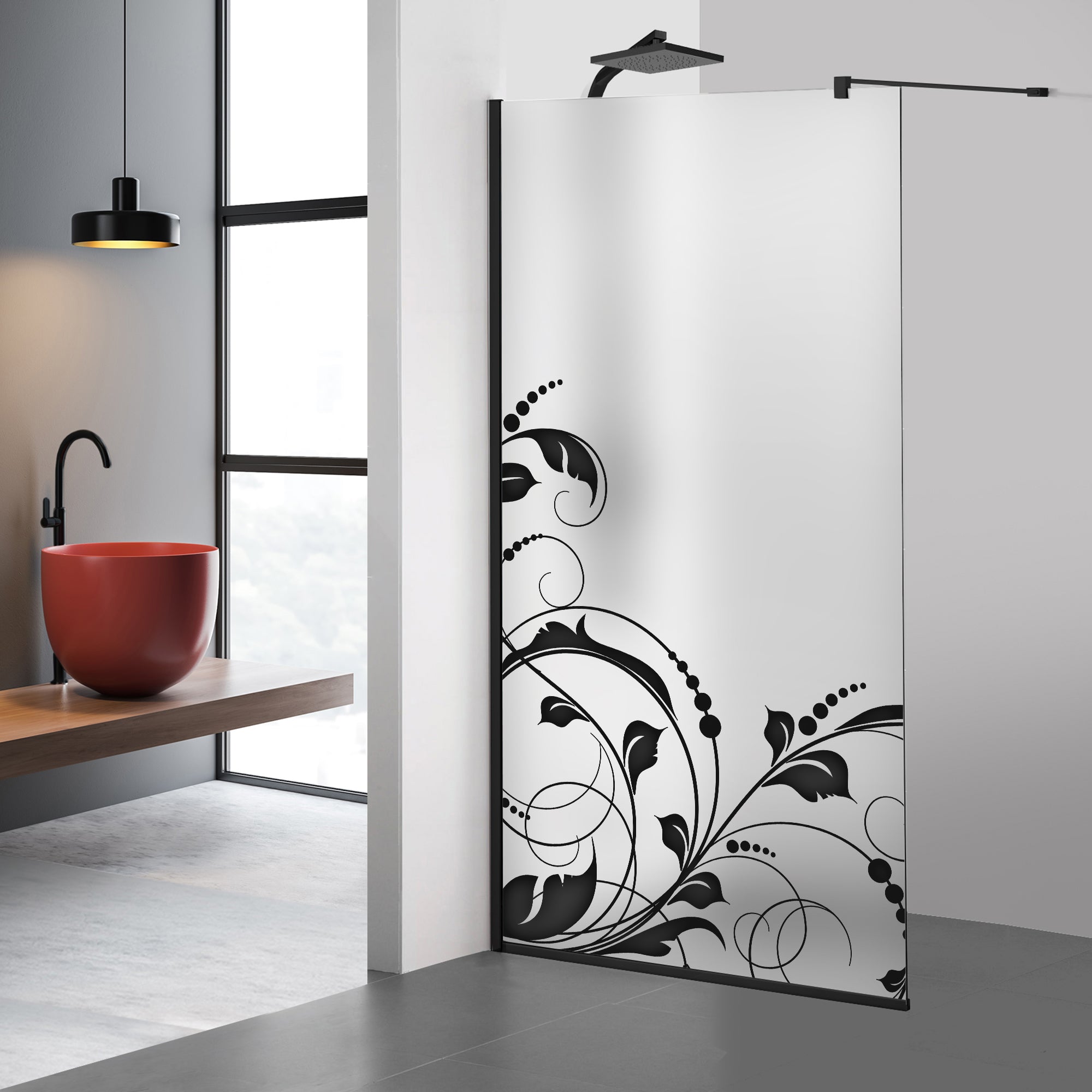 Zuhanyfal Walk-in, fekete zuhanyfal, #Matt #Matt