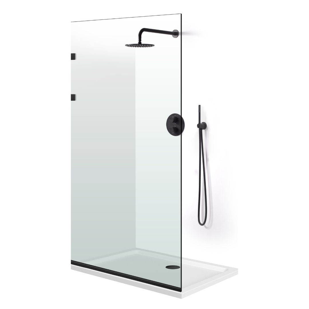 Zuhanyfal Walk-in, Rozsdamentes acél zuhanyfal, matt fekete, #Átlátszó #Víztiszta