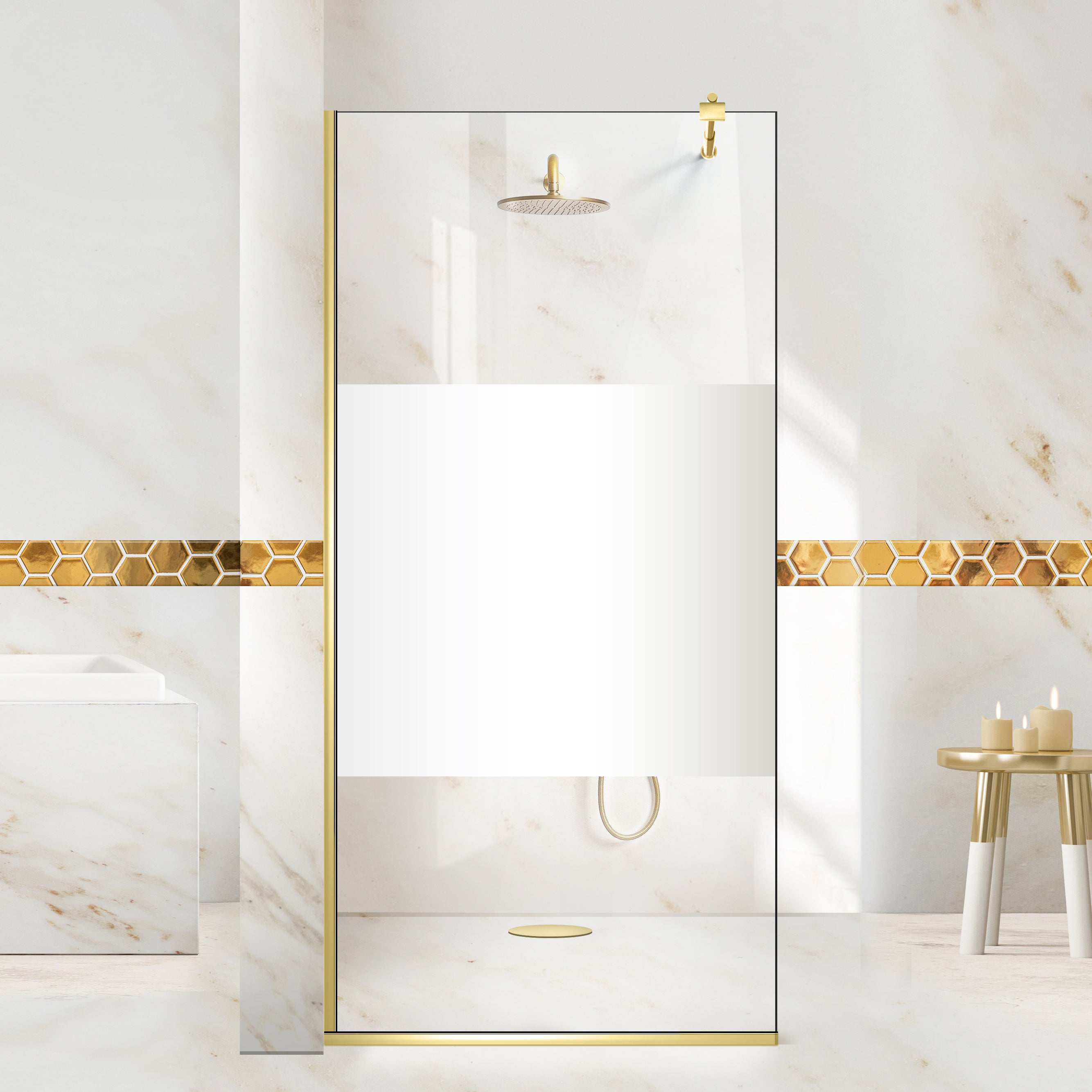 Zuhanyfal Walk-in, zuhanyfal Arany, #Átlátszó #Víztiszta