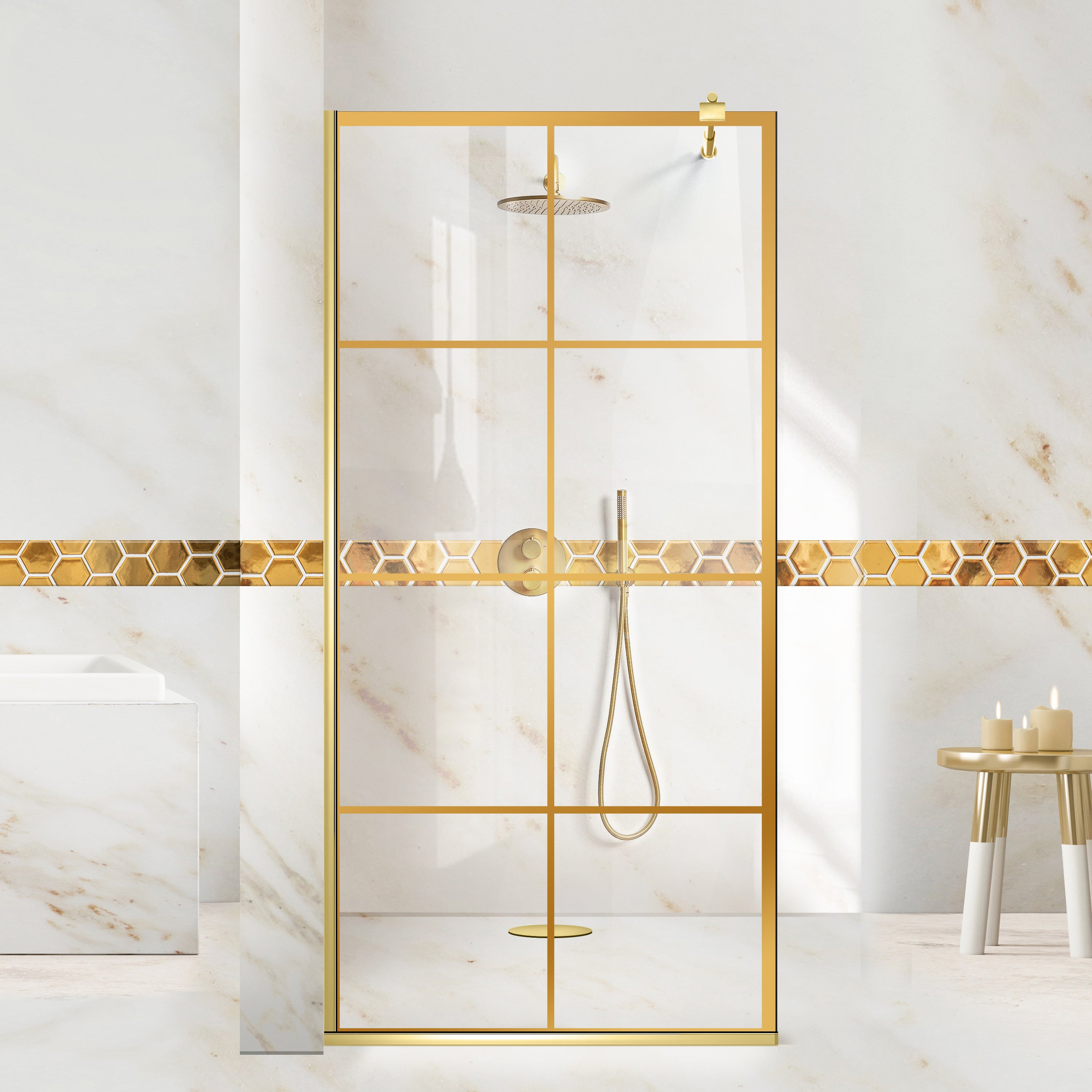 Zuhanyfal Walk-in, fekete zuhanyfal, #Átlátszó #Víztiszta