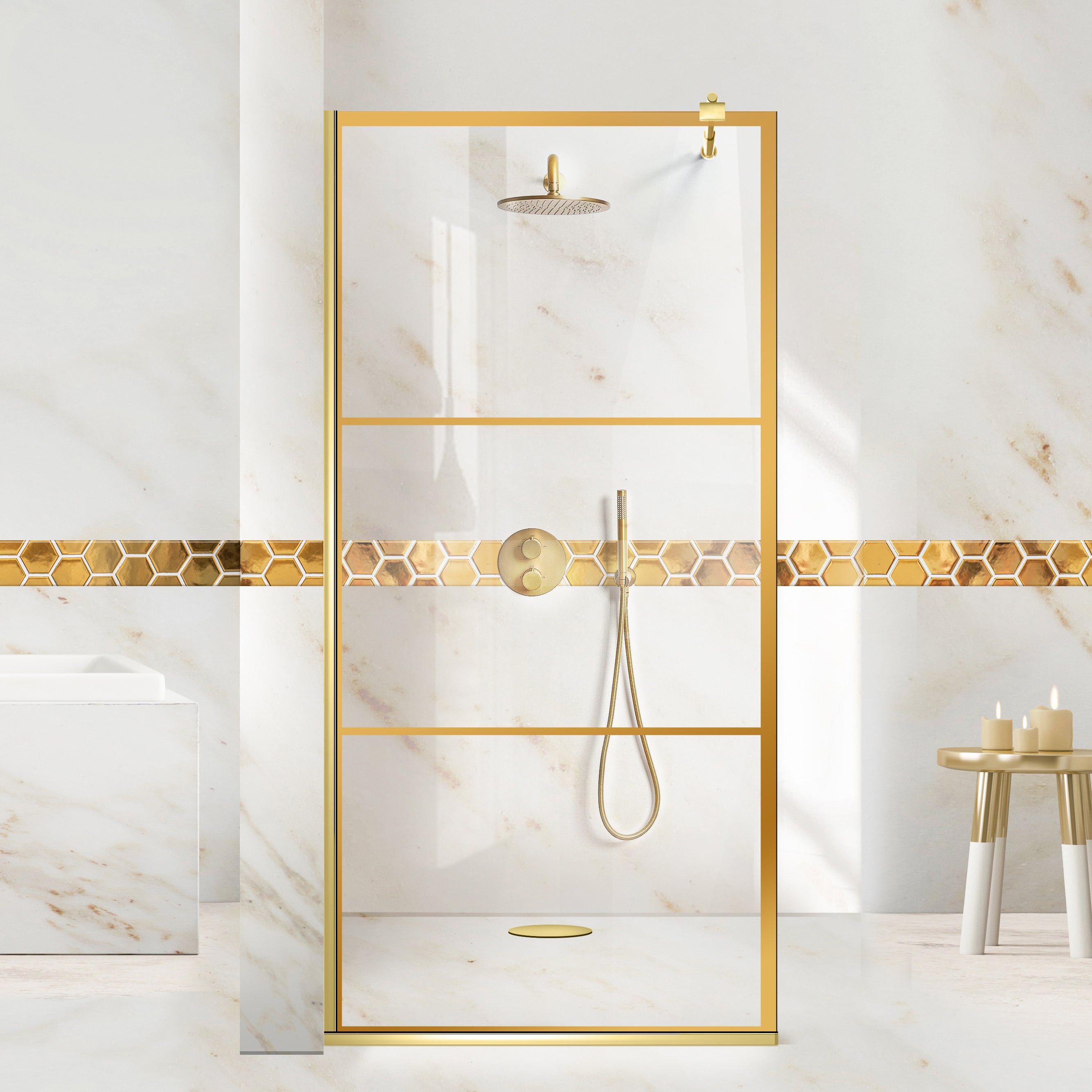 Zuhanyfal Walk-in, fekete zuhanyfal, #Átlátszó #Víztiszta