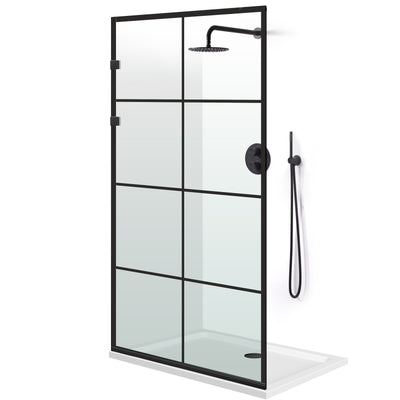 Zuhanyfal Walk-in, Rozsdamentes acél zuhanyfal, matt fekete, #Átlátszó #Víztiszta