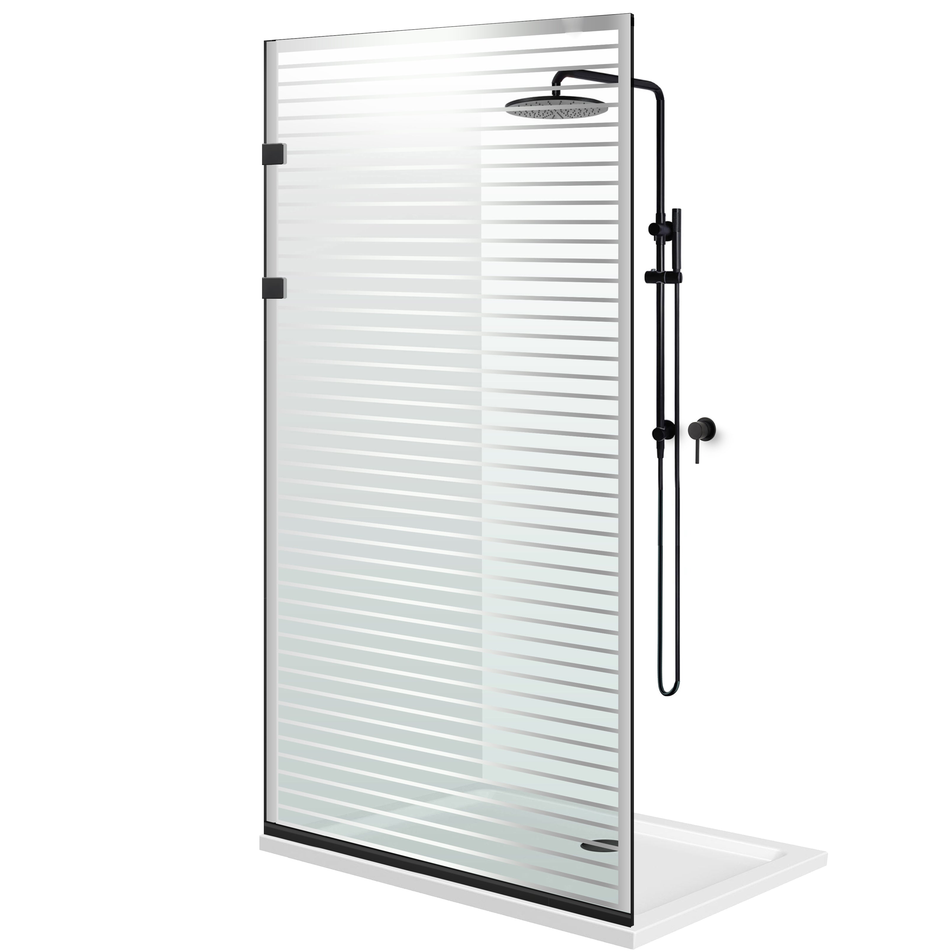 Zuhanyfal Walk-in, Rozsdamentes acél zuhanyfal, matt fekete, #Átlátszó #Víztiszta