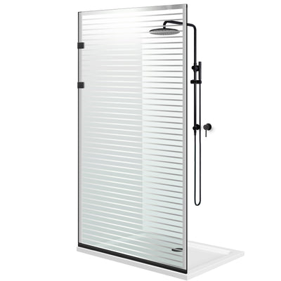 Zuhanyfal Walk-in, Rozsdamentes acél zuhanyfal, matt fekete, #Átlátszó #Víztiszta