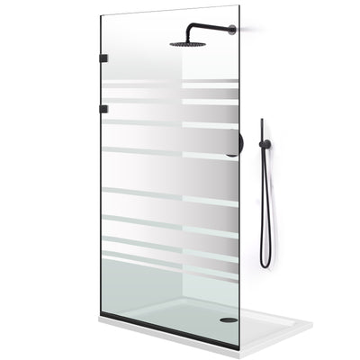 Zuhanyfal Walk-in, Rozsdamentes acél zuhanyfal, matt fekete, #Átlátszó #Víztiszta