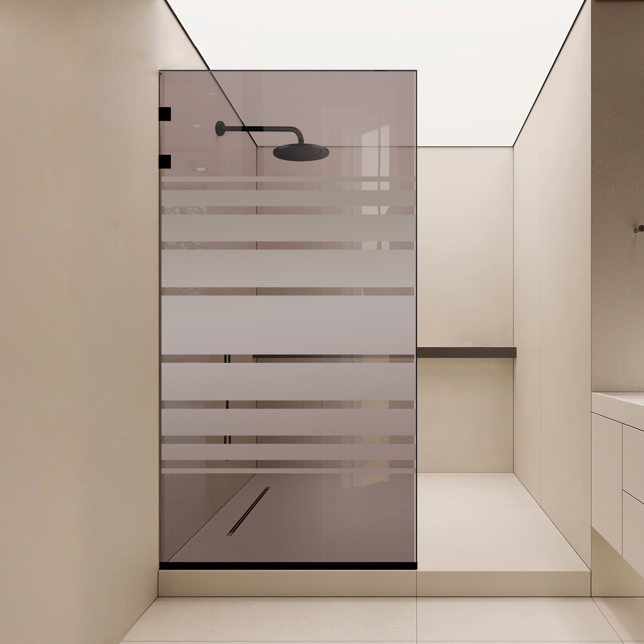 Zuhanyfal Walk-in, Rozsdamentes acél zuhanyfal, matt fekete #Bronz