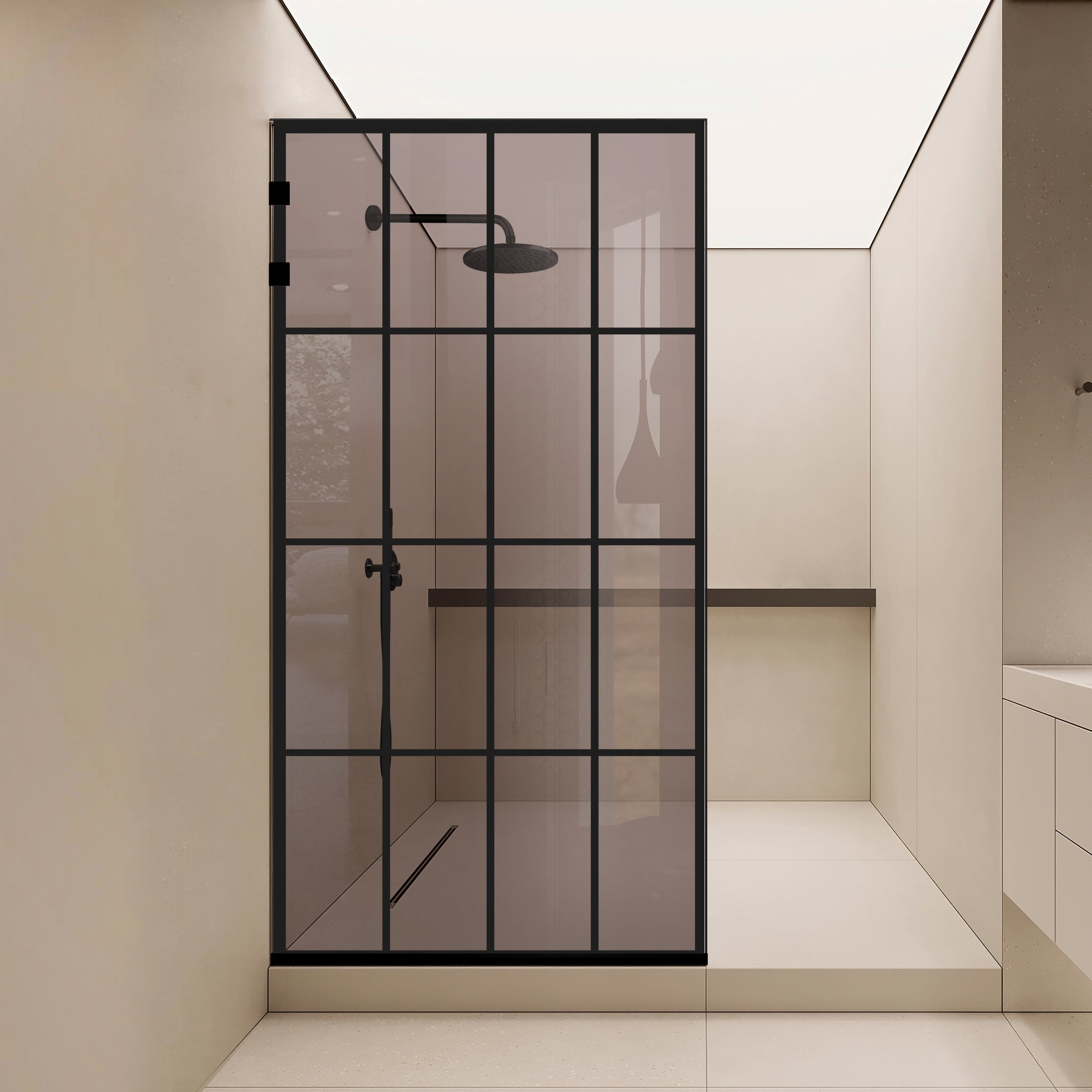 Zuhanyfal Walk-in, Rozsdamentes acél zuhanyfal, matt fekete #Bronz