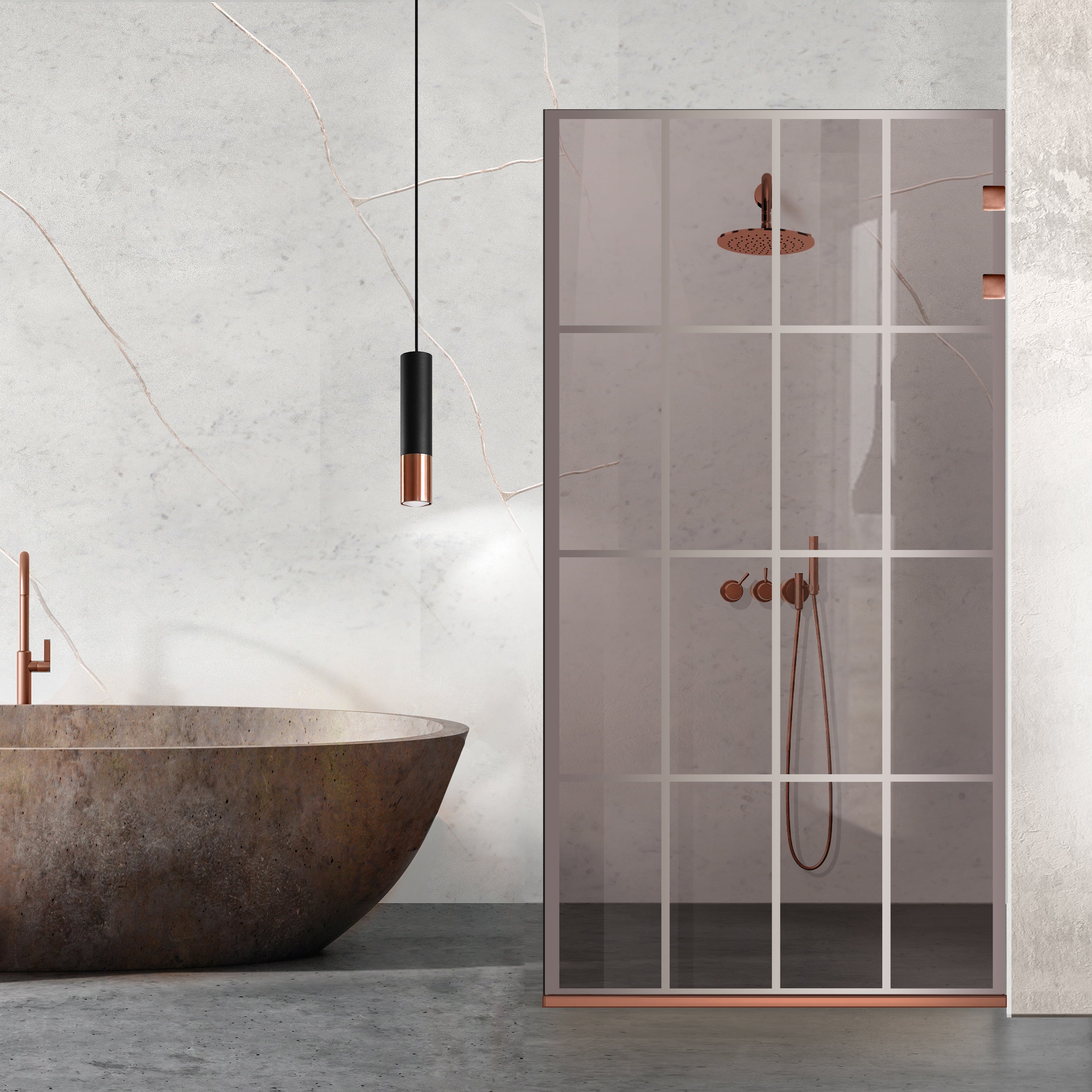 Zuhanyfal Walk-in, Zuhanyfal Rozsdamentes acél, réz #Bronz