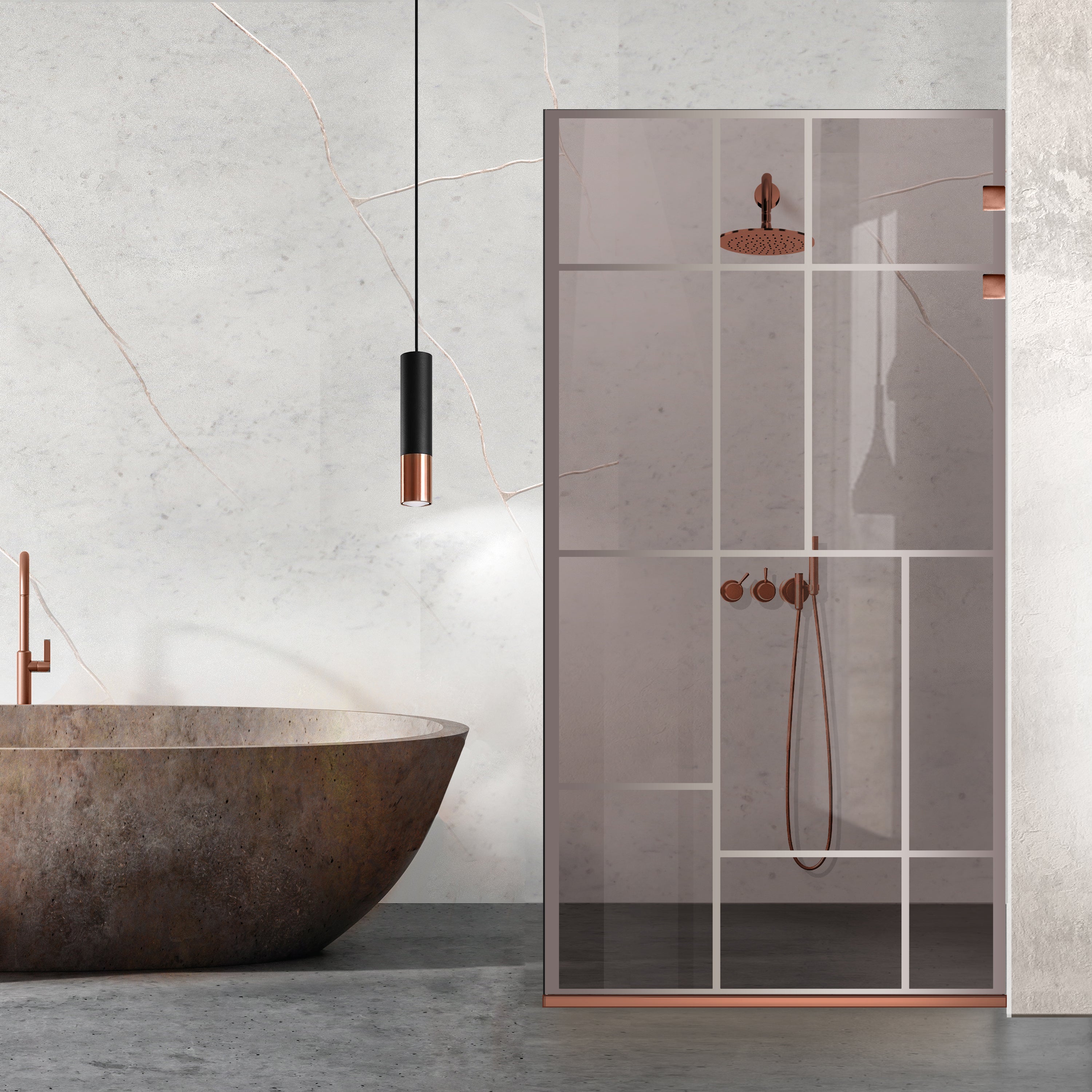 Zuhanyfal Walk-in, Zuhanyfal Rozsdamentes acél, réz #Bronz