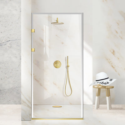 Zuhanyfal Walk-in, Rozsdamentes acél zuhanyfal, aranyszínű, #Átlátszó #Víztiszta