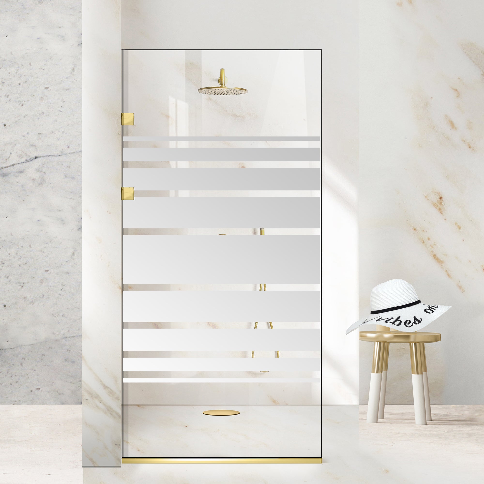 Zuhanyfal Walk-in, Rozsdamentes acél zuhanyfal, aranyszínű, #Átlátszó #Víztiszta