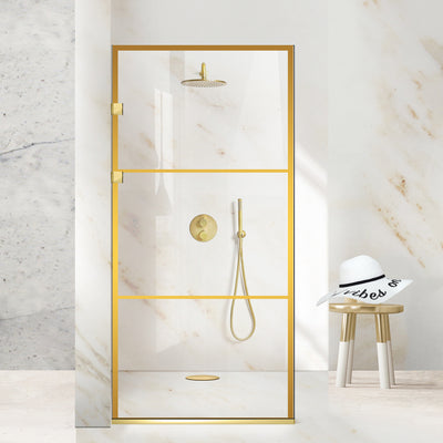Zuhanyfal Walk-in, Rozsdamentes acél zuhanyfal, aranyszínű, #Átlátszó #Víztiszta
