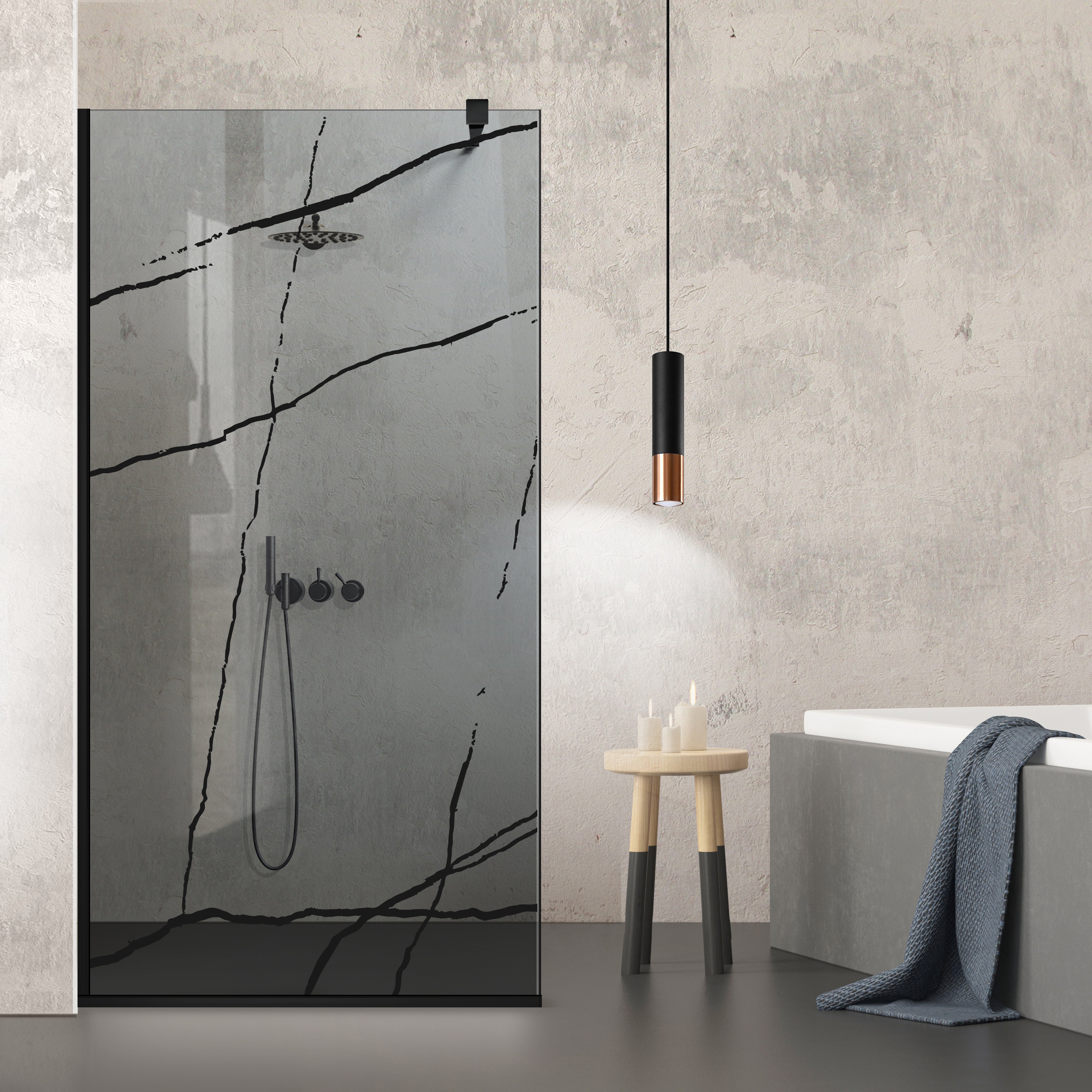 Zuhanyfal Walk-in, fekete zuhanyfal, #Szürke #Szürke