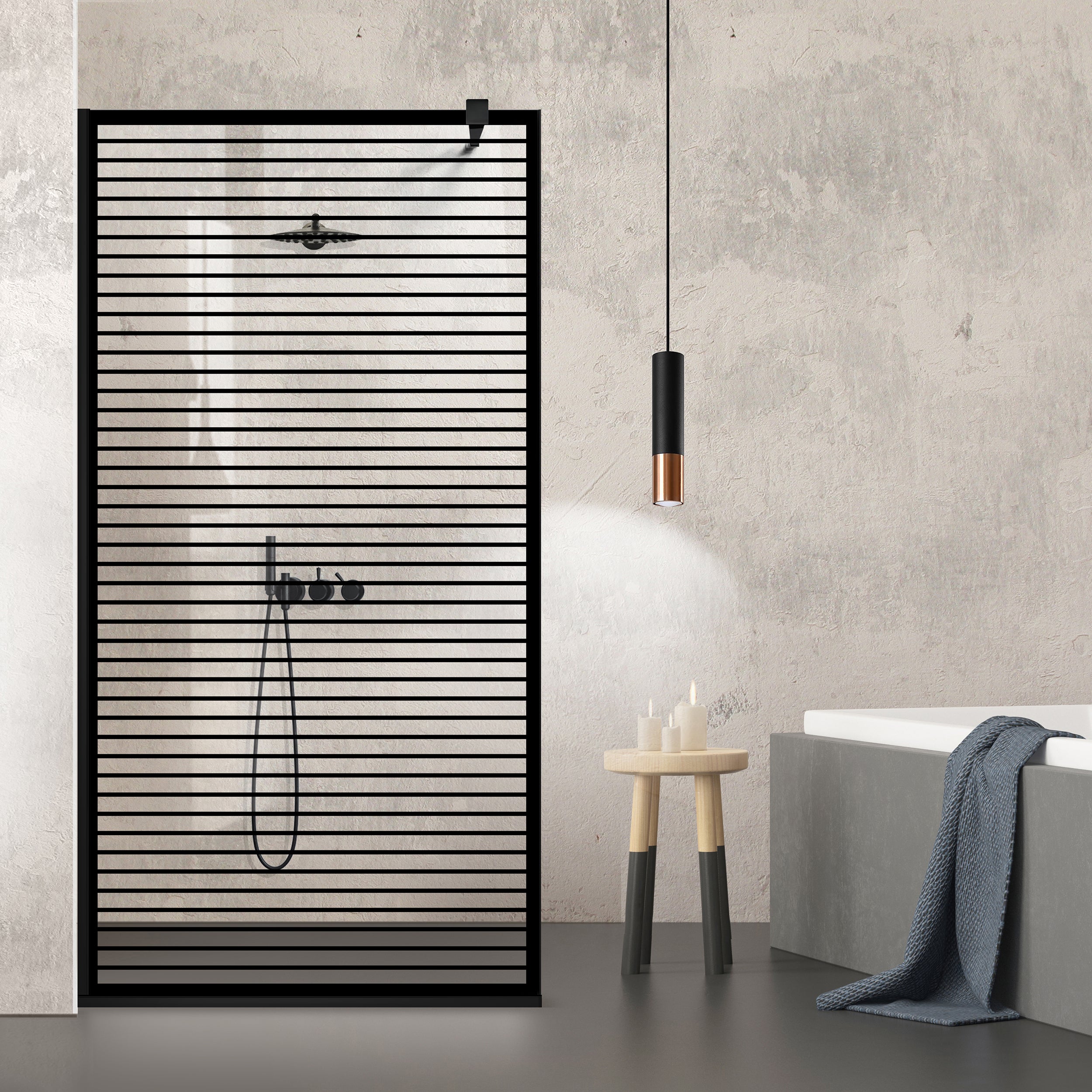 Zuhanyfal Walk-in, fekete zuhanyfal, #Átlátszó #Víztiszta