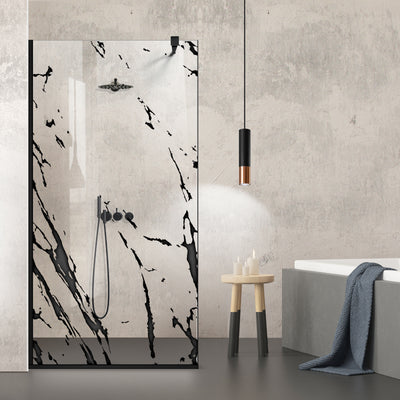 Zuhanyfal Walk-in, fekete zuhanyfal, #Átlátszó #Víztiszta
