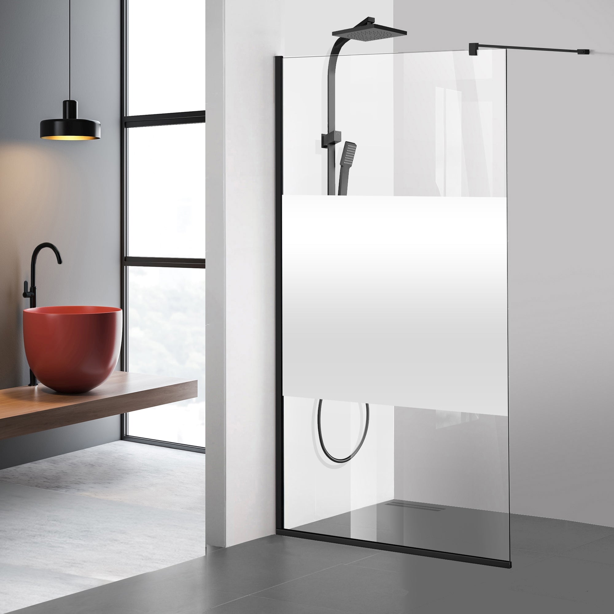Zuhanyfal Walk-in, fekete zuhanyfal, #Átlátszó #Víztiszta
